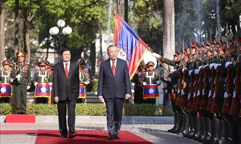 Lễ đón trọng thể Tổng Bí thư Tô Lâm tại thủ đô Viêng Chăn (Lào)