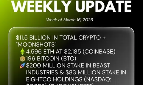 Bitmine Immersion Technologies (BMNR) Công Bố Nắm Giữ 4,596 Triệu Token ETH và Tổng Cộng 11,5 Tỷ USD Tiền Mã Hóa và Tiền Mặt